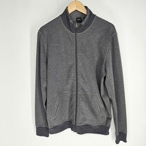 Hugo Boss Full‎ Zip Sweater Mens Large Gray Regular Fit Mock Neck Cardigan Knit